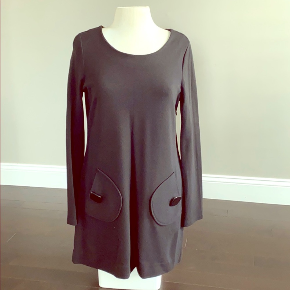 Tibi blk long sleeve shift dress w/pockets/buttons